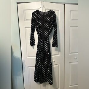 SHEIN Black & White Polka Dot Long Sleeve Tie-Waist Maxi Dress